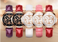Beautiful Lucky four leaf clover design Quartz Watch with leather band 