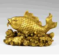 Pure Brass Prosperity Koi Fish & Lotus flower money figurine 7.8 inch long
