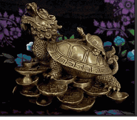Feng Shui , Wealth & Success.<br> Turtle Dragon Brass,  4.3 inch L