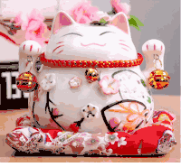 Lovely cramic Japanese Lucky cat -<br> Maneki Neko with plum flowers 10cm tall