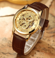 Powerful Success symbol Golden Dragon design Men's watch <br>with Leather band