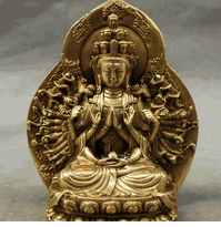 Pure Brass 1000 Arms Kwan Yin / Avalokitevara statue 6 inch