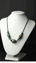Tibetan Dzi beads necklace choker -<br> Nectar bottle with lotus & Tiger tooth beads