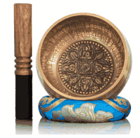 Tibetan Handmade Singing Bowl with mantra design, <br> leather & wooden hammer 12 cm ( 4.7 ")