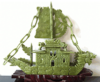 Wealth & Success <br> Jade Dragon Ship 27cm long