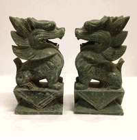 A Pair of Green Jade Temple Chinese Dragon 6 inch 