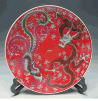 Chinese Hand painted feng shui plate - Dragon & Phoenix design