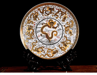 Feng shui for success -<br> Large Ceramic Plate with Nine Chinese dragons design