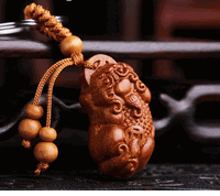 Lucky Key chain - Natural Wood one Pi xiu ( Pi Yao ) design