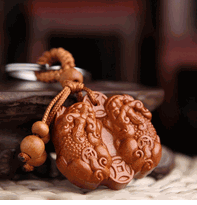 Lucky Key chain - Natural Wood pair of  Pi Xiu ( Pi Yao ) design