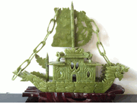 Wealth & Success <br> Jade Dragon Ship 27cm long